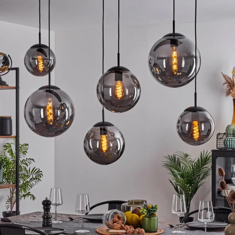 Suspension Verre Fumé-hofstein Suspension Voluntad Noir, 6 lumières