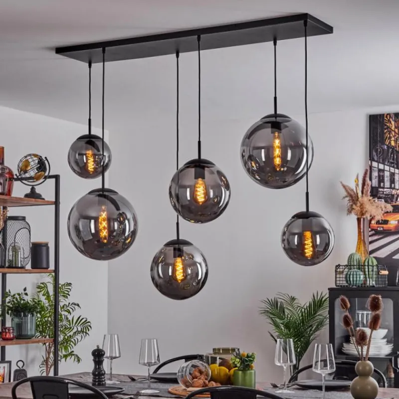 Suspension Verre Fumé-hofstein Suspension Voluntad Noir, 6 lumières