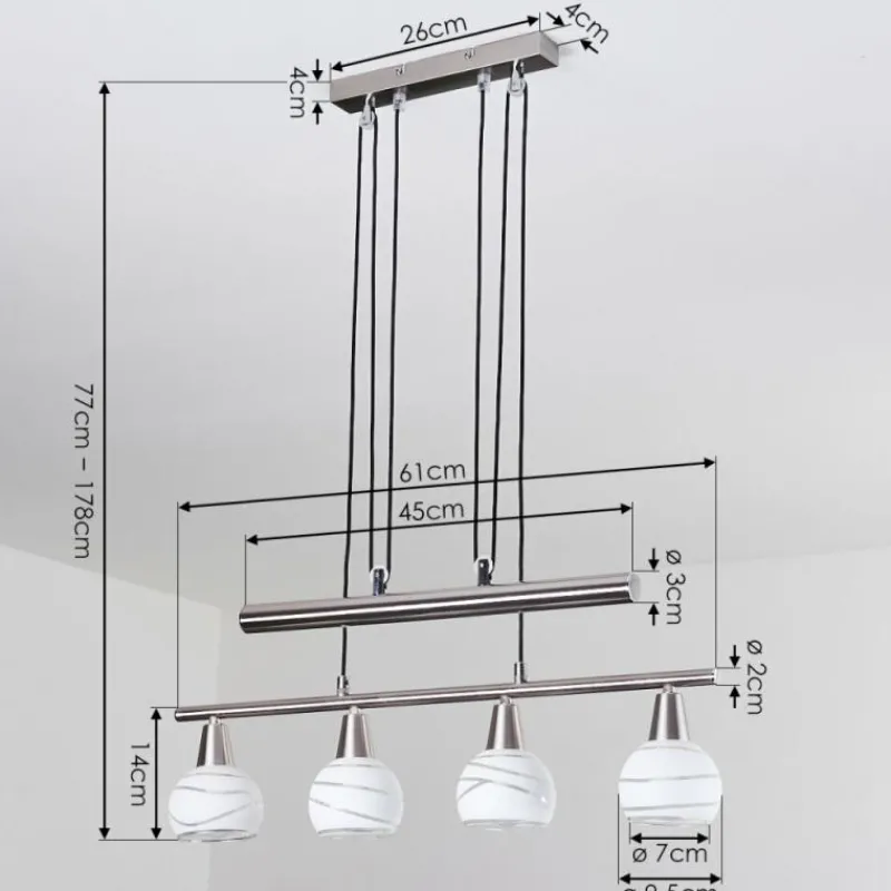 hofstein Suspension Warga LED Nickel mat, 4 lumières