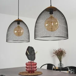 Lampes Vintages & Rétros-hofstein Suspension Wesa Noir, 2 lumières
