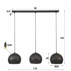 Lampes Industrielles-hofstein Suspension Wildervanksterdallen Brun, Noir, 3 lumières