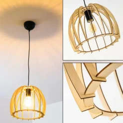 Lampes En Bois-hofstein Suspension Wutt Bois clair, Noir, 1 lumière