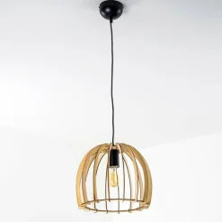 Lampes En Bois-hofstein Suspension Wutt Bois clair, Noir, 1 lumière