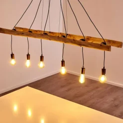 Lampes Vintages & Rétros-hofstein Suspension Yaak Bois clair, Noir, 6 lumières