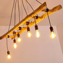 Lampes Vintages & Rétros-hofstein Suspension Yaak Bois clair, Noir, 6 lumières