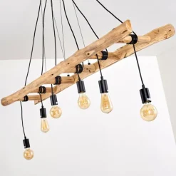 Lampes Vintages & Rétros-hofstein Suspension Yaak Bois clair, Noir, 6 lumières