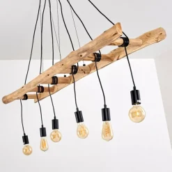 Lampes Vintages & Rétros-hofstein Suspension Yaak Bois clair, Noir, 6 lumières
