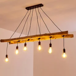 Lampes Vintages & Rétros-hofstein Suspension Yaak Bois clair, Noir, 6 lumières