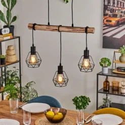 Luminaires Scandinaves-hofstein Suspension Yaak Écru, Noir, 3 lumières