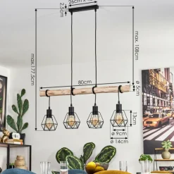 hofstein Suspension Yaak Écru, Noir, 4 lumières