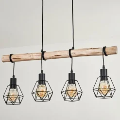 hofstein Suspension Yaak Écru, Noir, 4 lumières