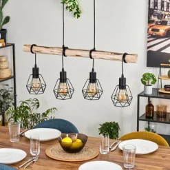 hofstein Suspension Yaak Écru, Noir, 4 lumières