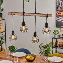 hofstein Suspension Yaak Écru, Noir, 4 lumières