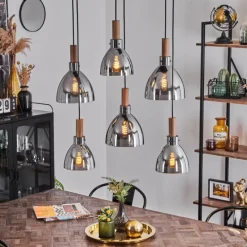 hofstein Suspension Yadekope Écru, Noir, 6 lumières