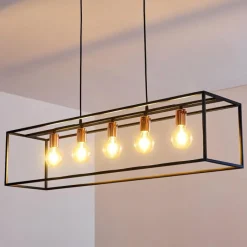 Lampes Vintages & Rétros-hofstein Suspension Yuhigaoka Cuivre, Noir, 5 lumières