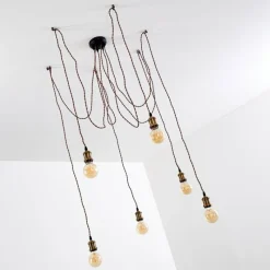 Lampes Vintages & Rétros-hofstein Suspension Zarow Brun, Laiton, 6 lumières