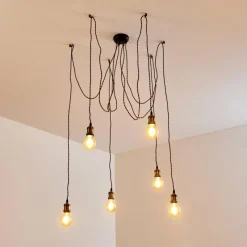 Lampes Vintages & Rétros-hofstein Suspension Zarow Brun, Laiton, 6 lumières