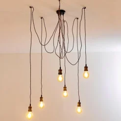Lampes Vintages & Rétros-hofstein Suspension Zarow Brun, Laiton, 6 lumières