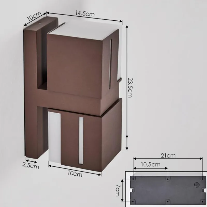 hofstein Swanek Lampe murale d´extérieur, Applique murale LED Rouille, 2 lumières