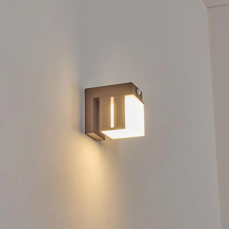 hofstein Swanek Lampe murale d´extérieur, Applique murale LED Rouille, 1 lumière, Détecteur de mouvement