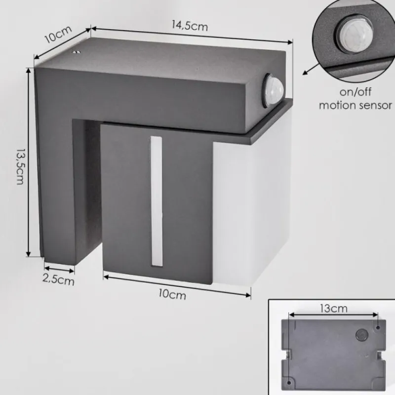 hofstein Swanek Lampe murale d´extérieur, Applique murale LED Anthracite, 1 lumière, Détecteur de mouvement