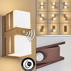 hofstein Swanek Lampe murale d´extérieur, Applique murale LED Rouille, 2 lumières, Détecteur de mouvement