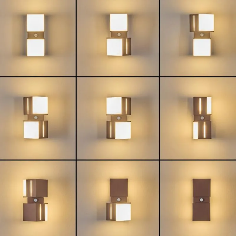 hofstein Swanek Lampe murale d´extérieur, Applique murale LED Rouille, 2 lumières, Détecteur de mouvement