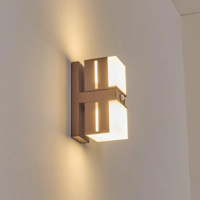 hofstein Swanek Lampe murale d´extérieur, Applique murale LED Rouille, 2 lumières, Détecteur de mouvement