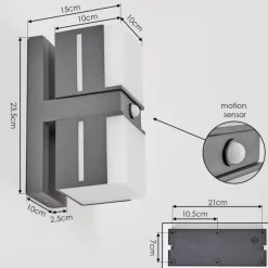 hofstein Swanek Lampe murale d´extérieur, Applique murale LED Anthracite, 2 lumières, Détecteur de mouvement