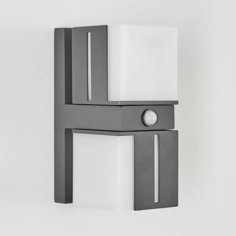 hofstein Swanek Lampe murale d´extérieur, Applique murale LED Anthracite, 2 lumières, Détecteur de mouvement