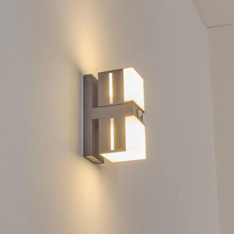 hofstein Swanek Lampe murale d´extérieur, Applique murale LED Anthracite, 2 lumières, Détecteur de mouvement