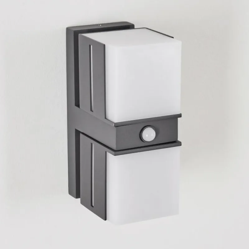 hofstein Swanek Lampe murale d´extérieur, Applique murale LED Anthracite, 2 lumières, Détecteur de mouvement