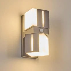 hofstein Swanek Lampe murale d´extérieur, Applique murale LED Anthracite, 2 lumières, Détecteur de mouvement