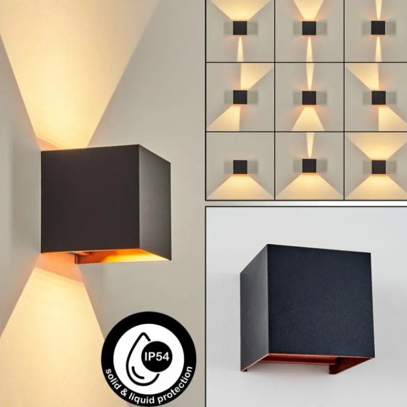 hofstein Tamarin Lampe murale d´extérieur, Luminaire Up & Down, Applique murale LED Cuivre, Noir, 1 lumière