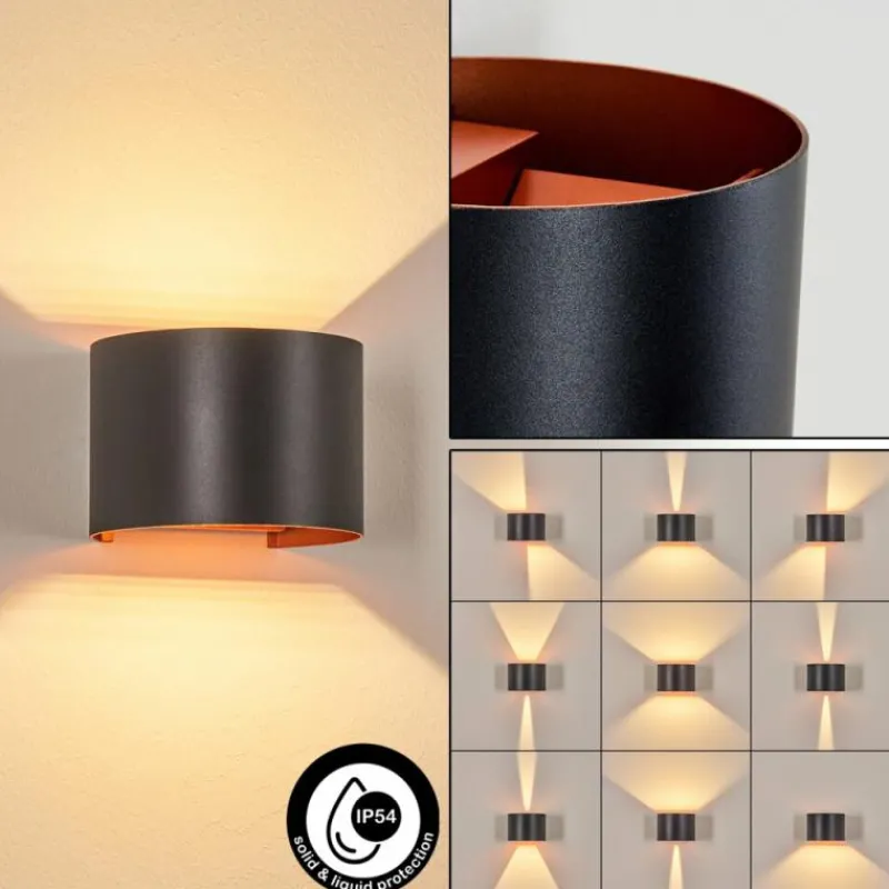 hofstein Tamarin Lampe murale d´extérieur, Luminaire Up & Down, Applique murale LED Cuivre, Noir, 1 lumière