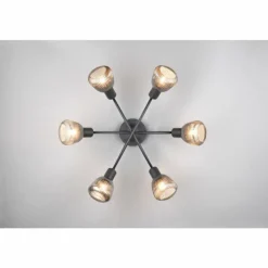 Suspension Verre Fumé-Luminaires Trio Tarifa Plafonnier Noir, 6 lumières