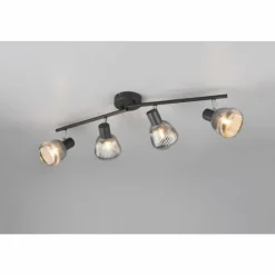 Suspension Verre Fumé-Luminaires Trio Tarifa Spot de plafond Noir, 4 lumières