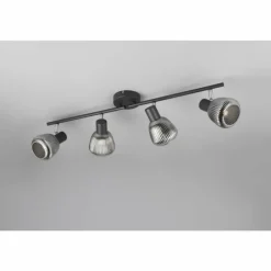 Suspension Verre Fumé-Luminaires Trio Tarifa Spot de plafond Noir, 4 lumières