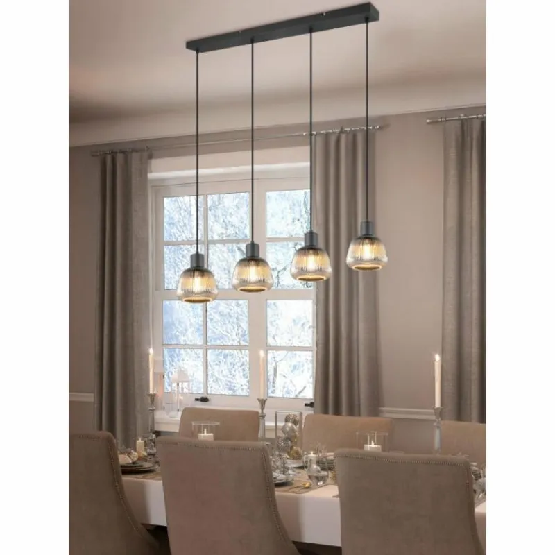 Suspension Verre Fumé-Luminaires Trio Tarifa Suspension Noir, 4 lumières