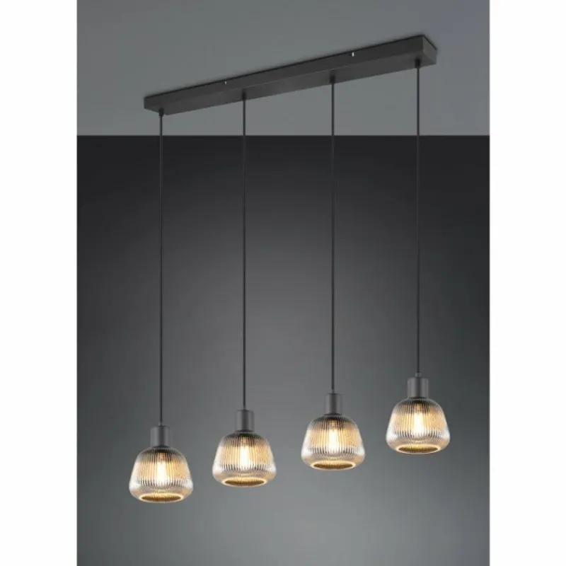 Suspension Verre Fumé-Luminaires Trio Tarifa Suspension Noir, 4 lumières