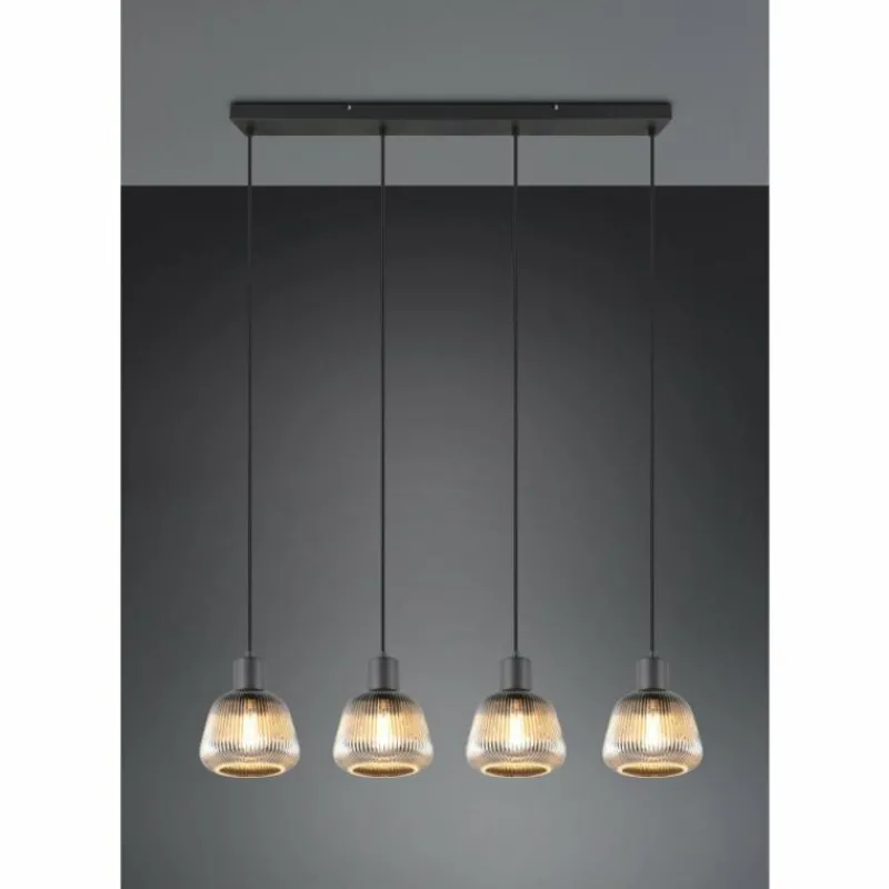 Suspension Verre Fumé-Luminaires Trio Tarifa Suspension Noir, 4 lumières