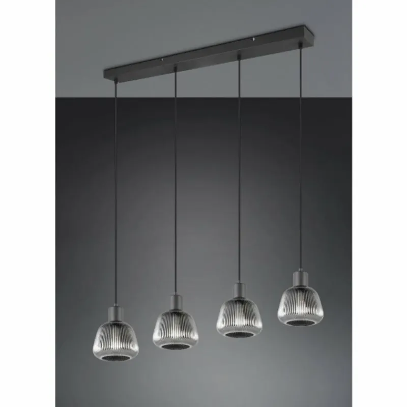 Suspension Verre Fumé-Luminaires Trio Tarifa Suspension Noir, 4 lumières