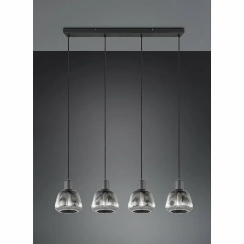 Suspension Verre Fumé-Luminaires Trio Tarifa Suspension Noir, 4 lumières