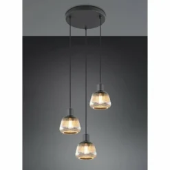 Suspension Verre Fumé-Luminaires Trio Tarifa Suspension Noir, 3 lumières