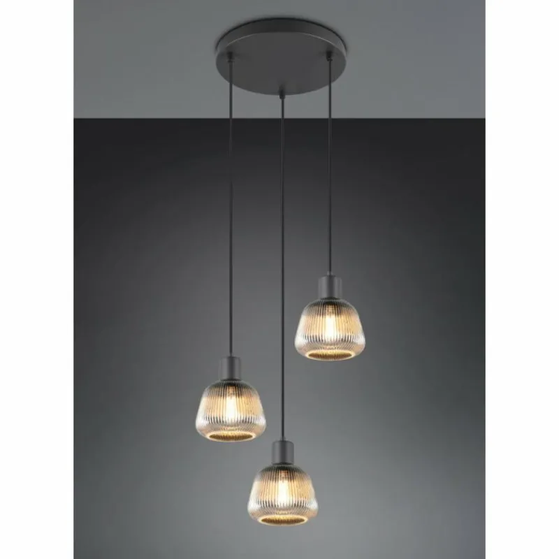 Suspension Verre Fumé-Luminaires Trio Tarifa Suspension Noir, 3 lumières