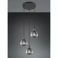 Suspension Verre Fumé-Luminaires Trio Tarifa Suspension Noir, 3 lumières