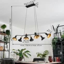 Lampes Dorées-hofstein Toftbyn Suspension Noir, 7 lumières