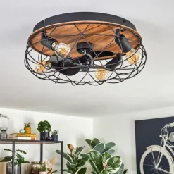 hofstein Tourais Plafonnier, Ventilateur de plafond lumineux LED Couleur bois, Noir, 4 lumières, Télécommandes