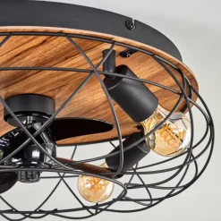 hofstein Tourais Plafonnier, Ventilateur de plafond lumineux LED Couleur bois, Noir, 4 lumières, Télécommandes