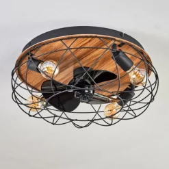 hofstein Tourais Plafonnier, Ventilateur de plafond lumineux LED Couleur bois, Noir, 4 lumières, Télécommandes